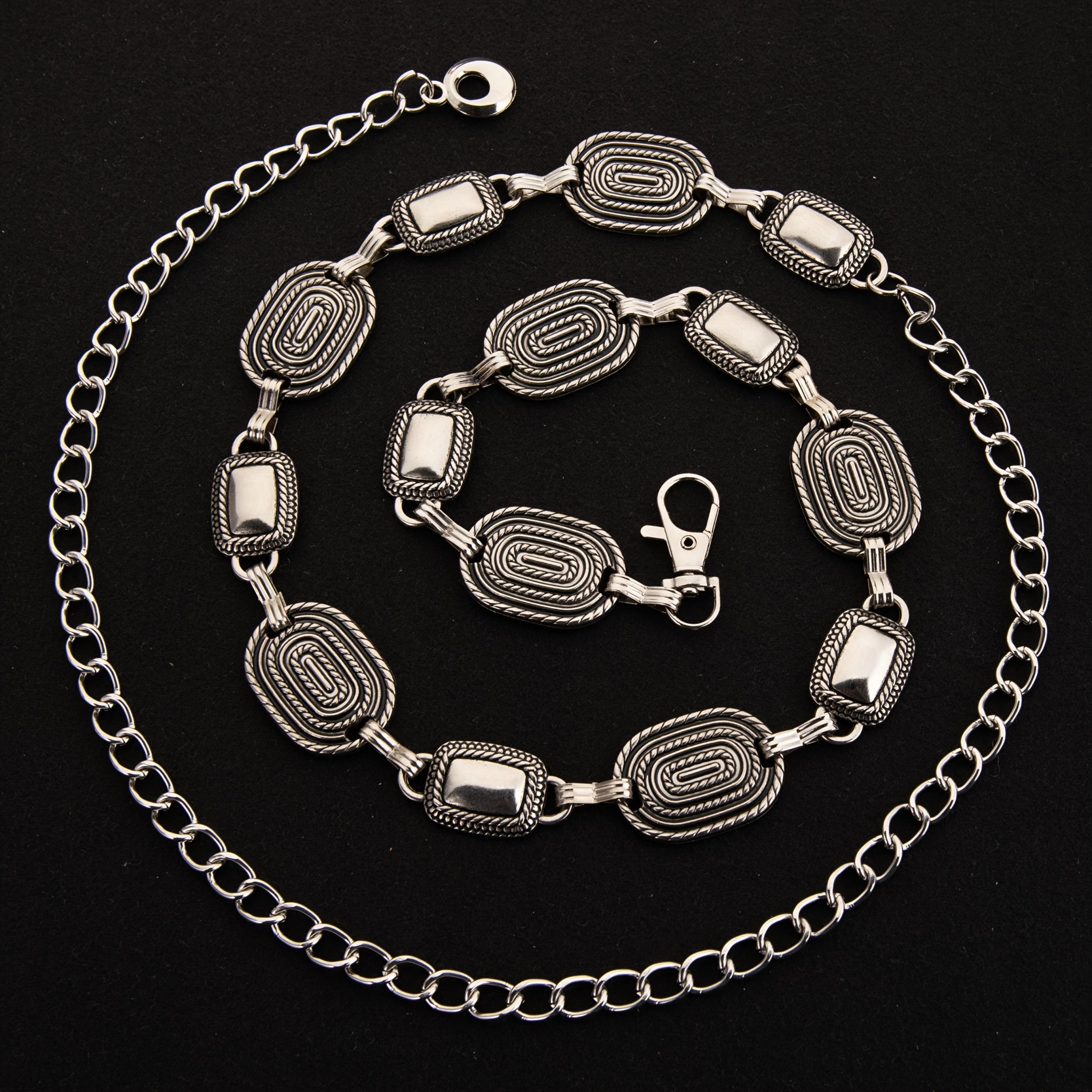 Boho Style Metal Waist Belt with Intricate Patterns Alloy Buckle